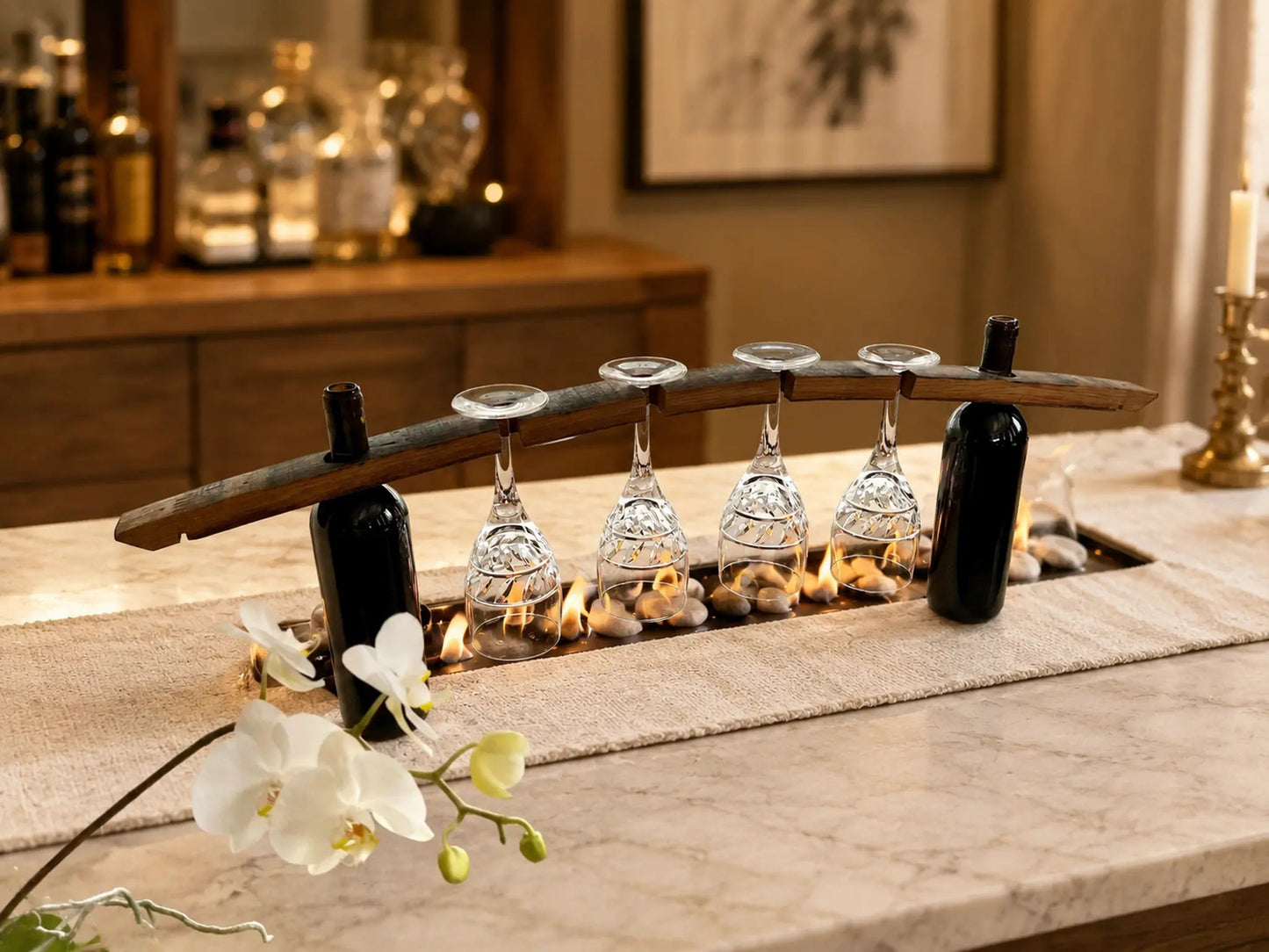 Whiskey & Wine Barrel Stave Stemware Rack — Holds 4 Glasses