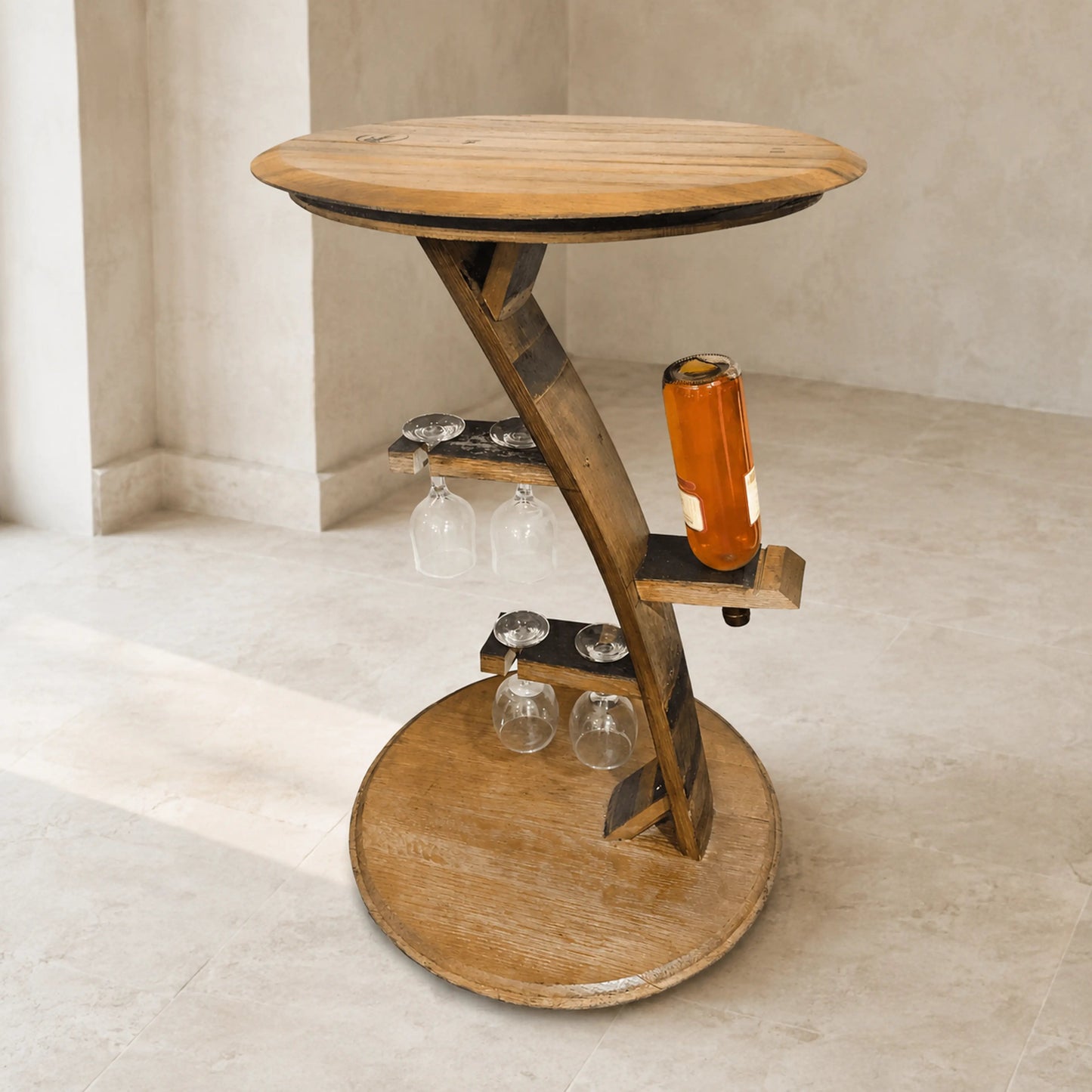 Whiskey & Wine Barrel Corner Bistro Table — 4-Glass Capacity