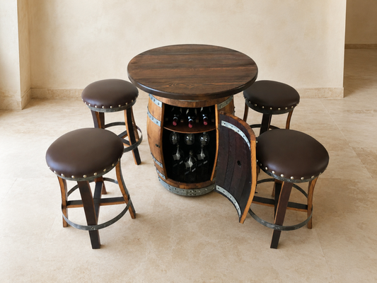 Whiskey & Wine Barrel Round Wood Top — Wire-Brushed Oak, Fits 53–59 Gal