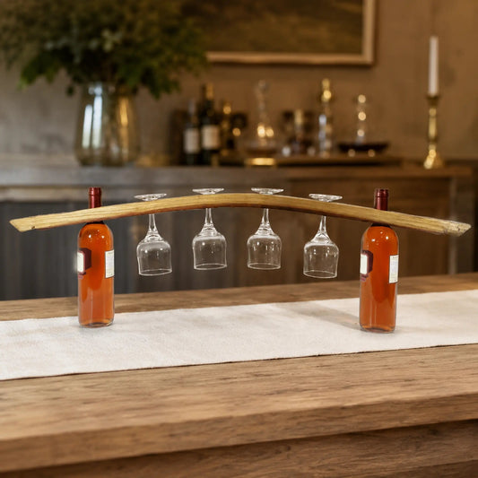 Whiskey & Wine Barrel Stave Stemware Rack — Holds 4 Glasses