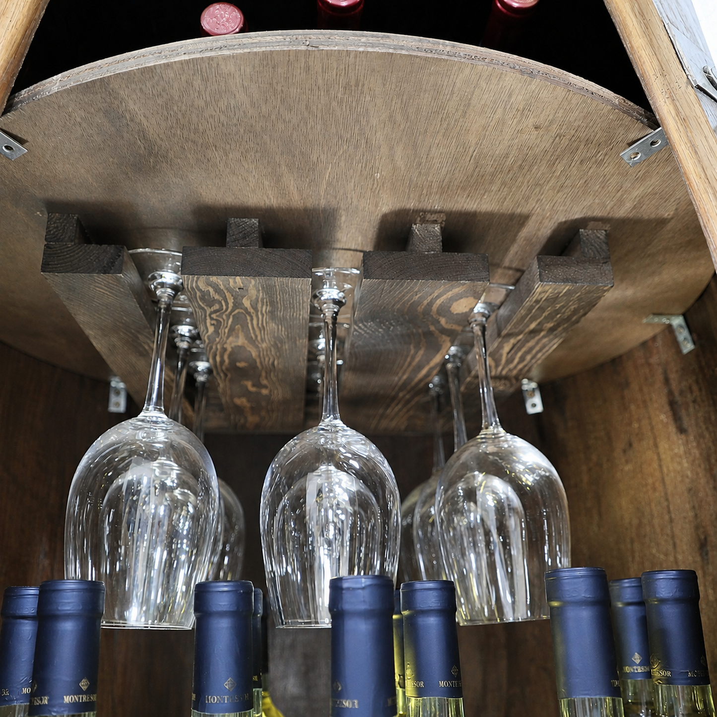 Whiskey & Wine Barrel Home Bar Set #1 — Bar Cabinet, Pub Table & Stools