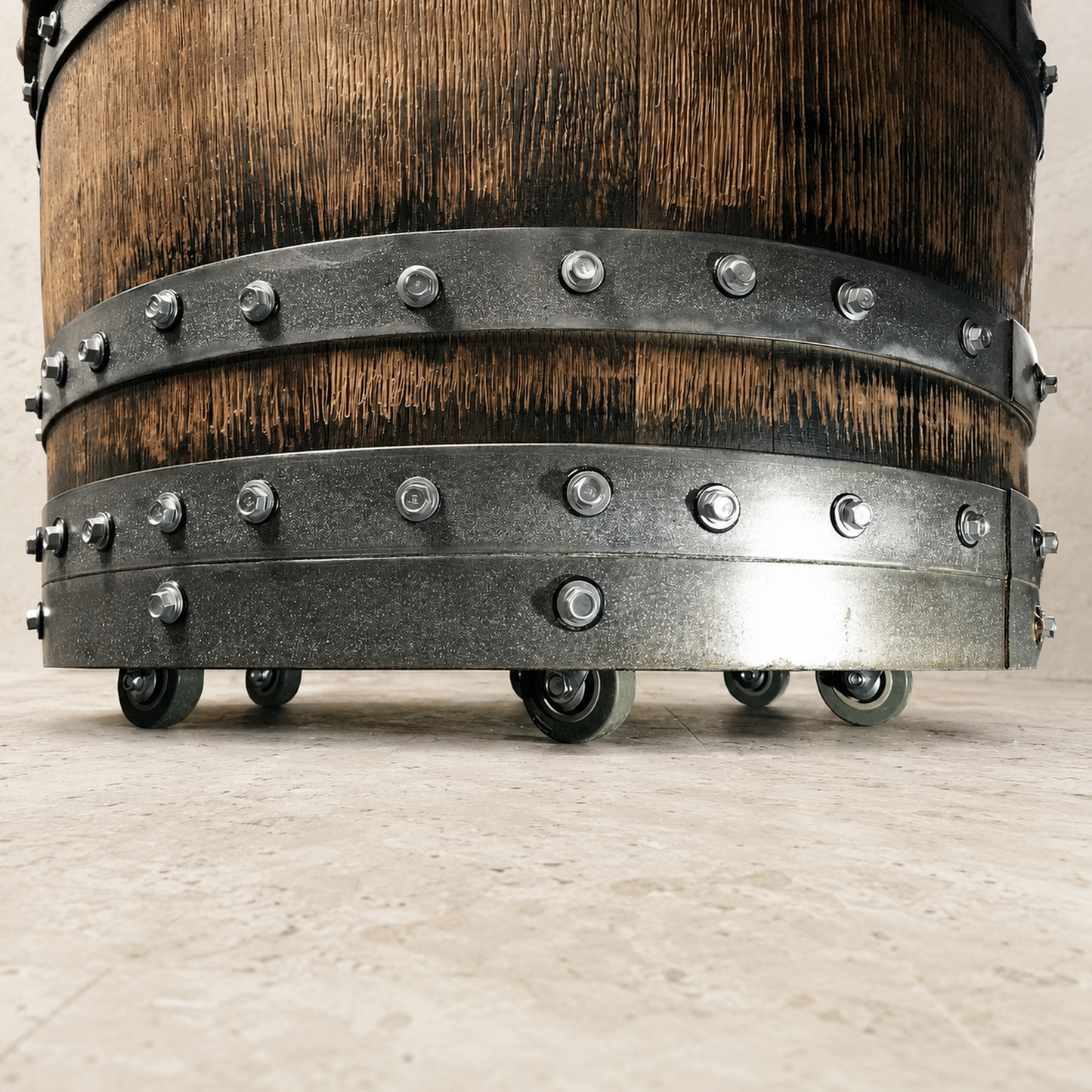Whiskey & Wine Barrel Lounge Chair — Hidden Storage, Memory Foam, Rustic Brown Upholstery