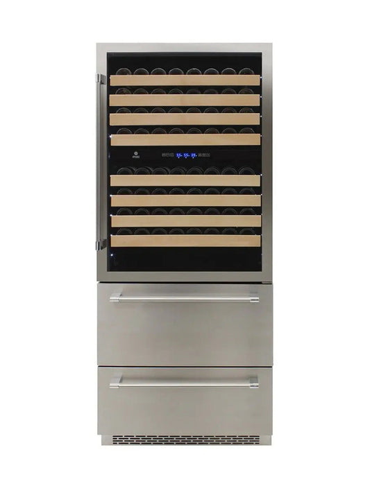 **Vinotemp 135 Bottle Triple-Zone Wine Cooler with 2 Bottom Drawers, Stainless