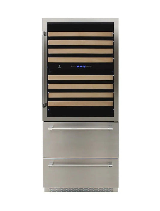 **Vinotemp 135 Bottle Triple-Zone Wine Cooler with 2 Bottom Drawers, Stainless