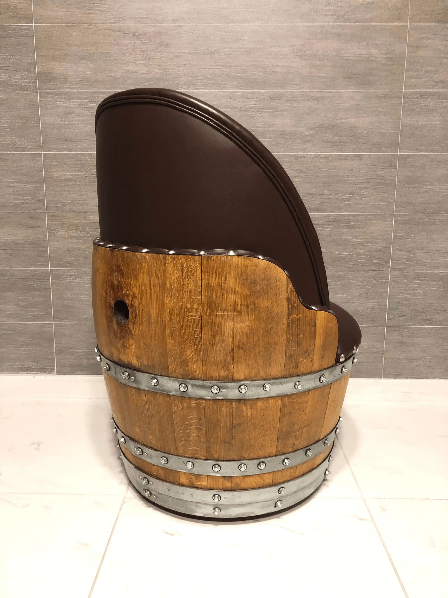 Wine Barrel Full Round Coffee Table Set with 2 Chairs - Rustic Whiskey Barrel Furniture Set - Handmade Solid Oak - Free Shipping