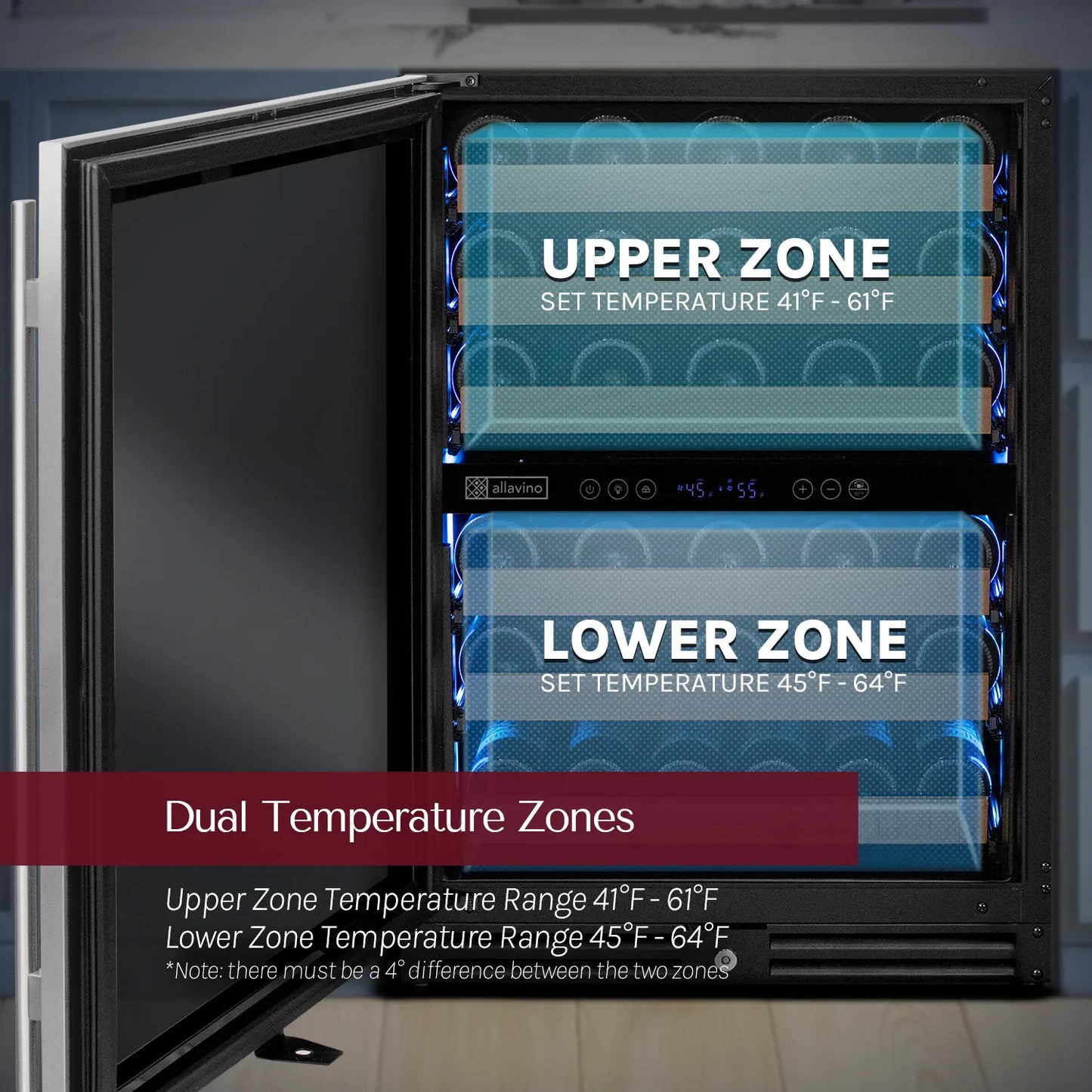 Allavino Reserva Series 102 Bottle Dual Zone Built-in Luxury Wine Refrigerator with Black Metal Doors - Side-by-Side
