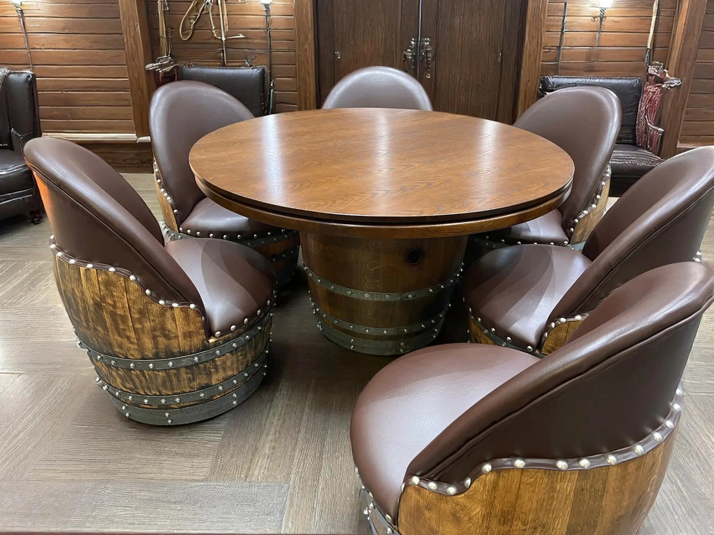 Wine Barrel Poker Set with Removable Dining Top - Game Table & Barrel Chair - Wine Barrel Table for Dining and Poker
