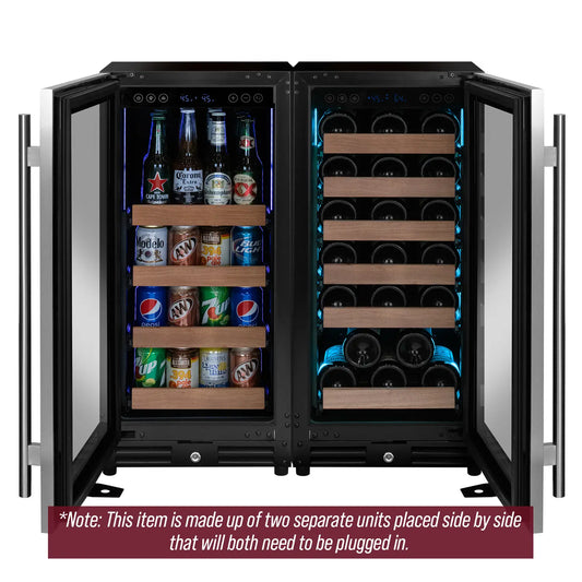 Allavino Reserva Series 112 Bottle Three Zone Undercounter Wine Refrigerator with Black Doors - Side-by-Side