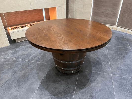 Whiskey Barrel Poker Table, Bourbon Barrel Poker Set, Wine Barrel Convertible Dining Top, Dark Navy, 6-Chair Set
