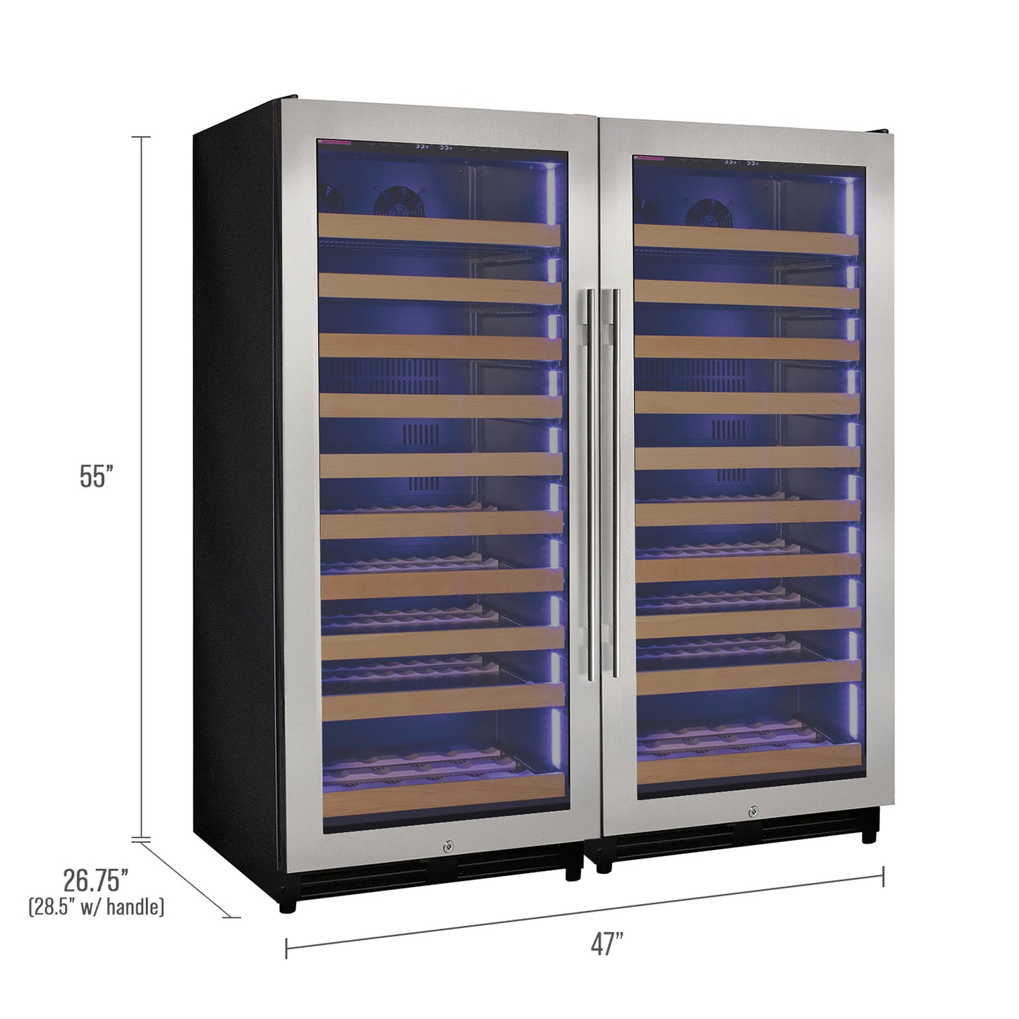 Allavino 238 Bottle 55-Inch Tall Dual Zone Side-by-Side Stainless Steel Wine Refrigerator