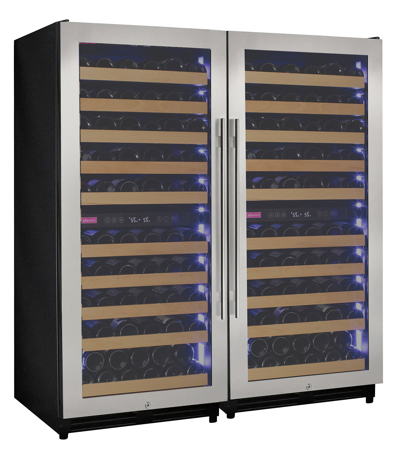 Allavino 238 Bottle 55-Inch Tall Four Zone Side-by-Side Stainless Steel Wine Refrigerator