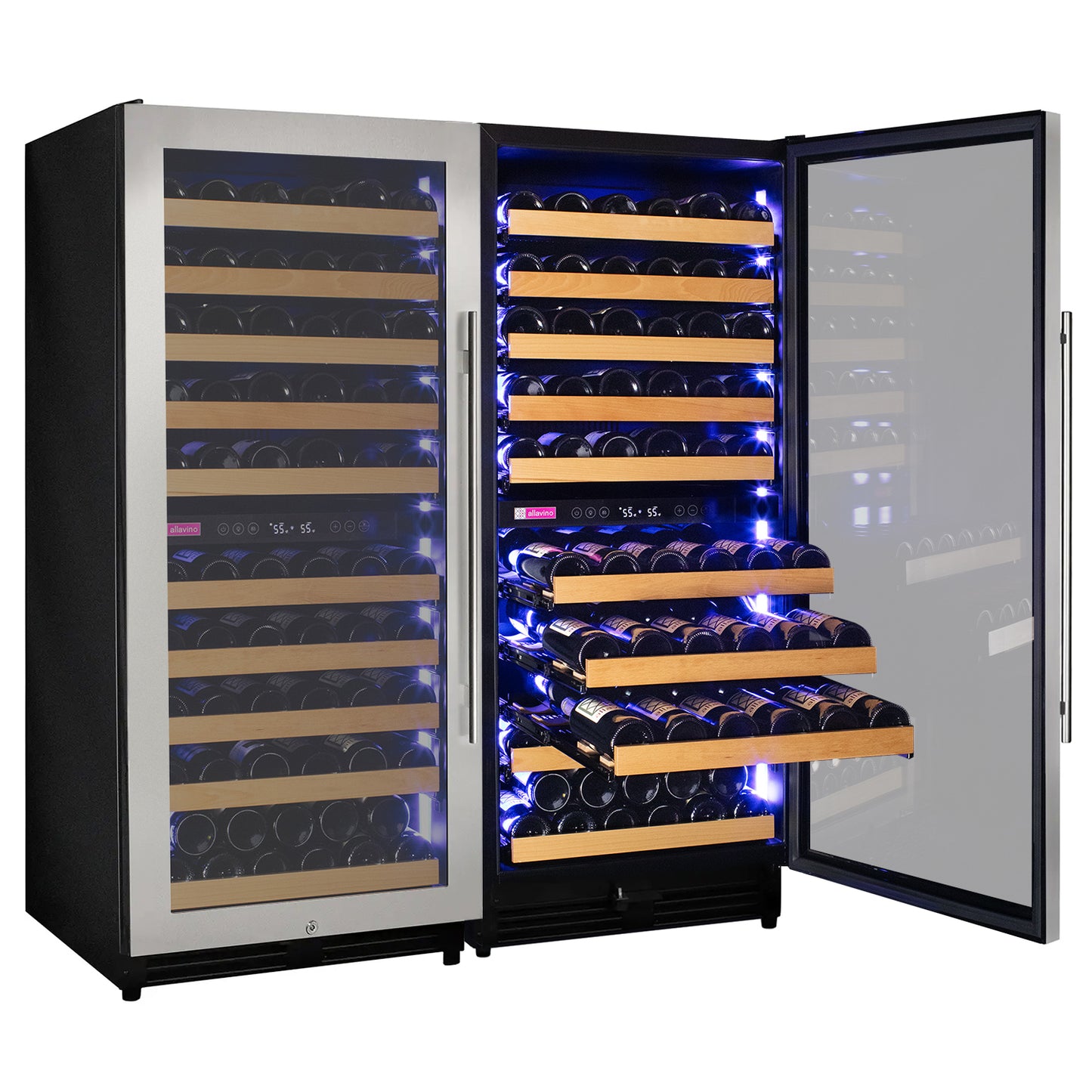 Allavino 238 Bottle 55-Inch Tall Four Zone Side-by-Side Stainless Steel Wine Refrigerator