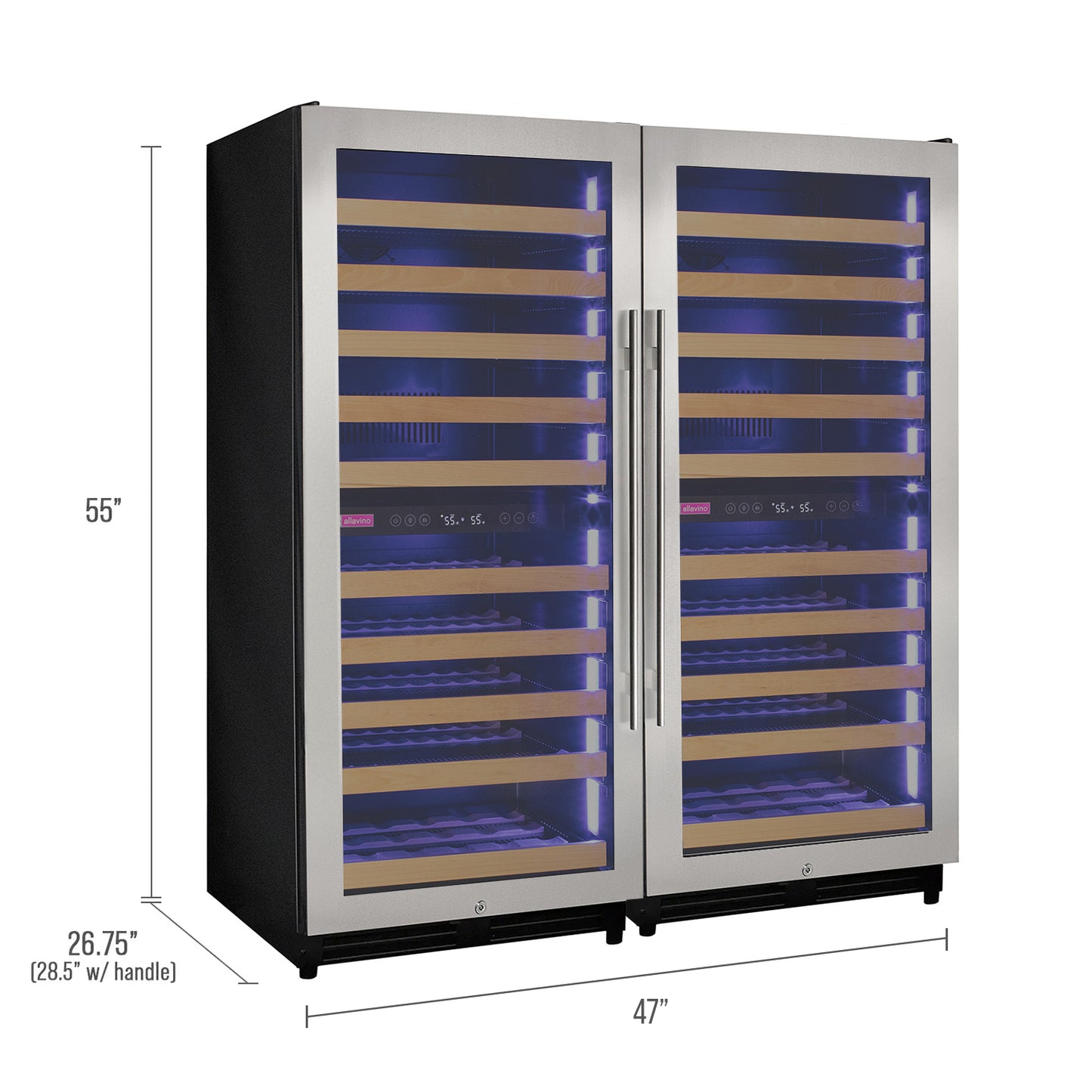 Allavino 238 Bottle 55-Inch Tall Four Zone Side-by-Side Stainless Steel Wine Refrigerator