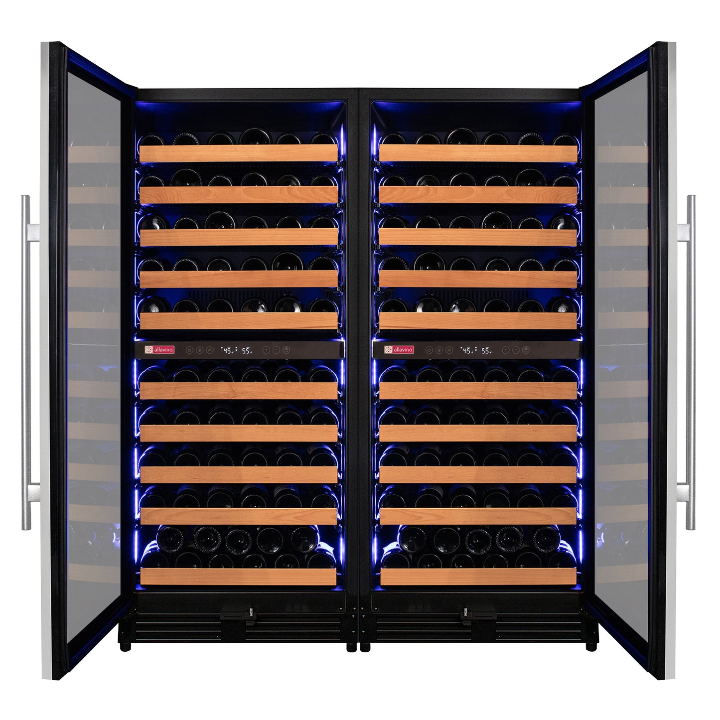 Allavino 238 Bottle 55-Inch Tall Four Zone Side-by-Side Stainless Steel Wine Refrigerator