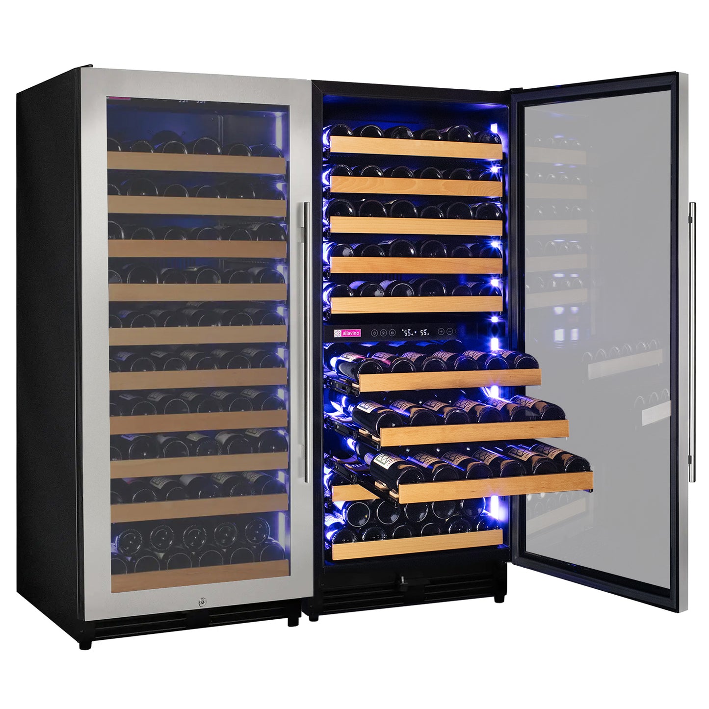 Allavino 238 Bottle 55-Inch Tall Three Zone Side-by-Side Stainless Steel Wine Refrigerator