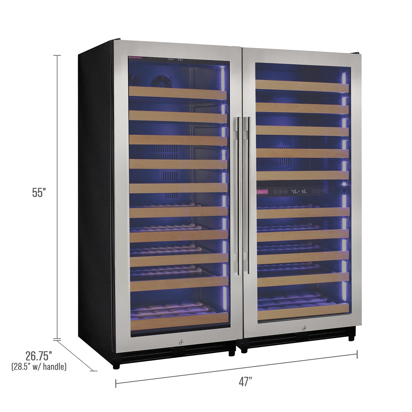 Allavino 238 Bottle 55-Inch Tall Three Zone Side-by-Side Stainless Steel Wine Refrigerator