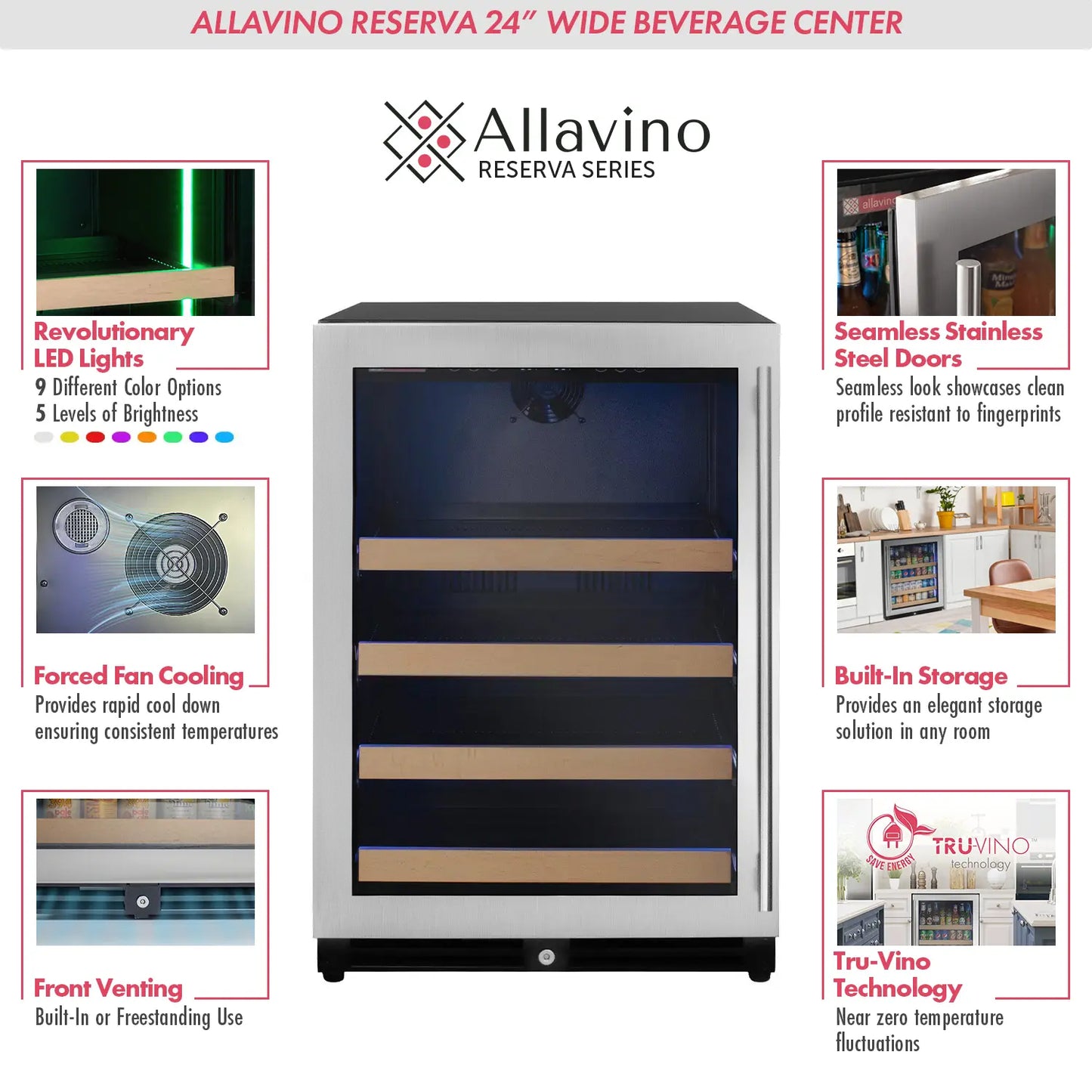 Allavino 24-Inch Wide Reserva Series Stainless Steel Left Hinge Beverage Center