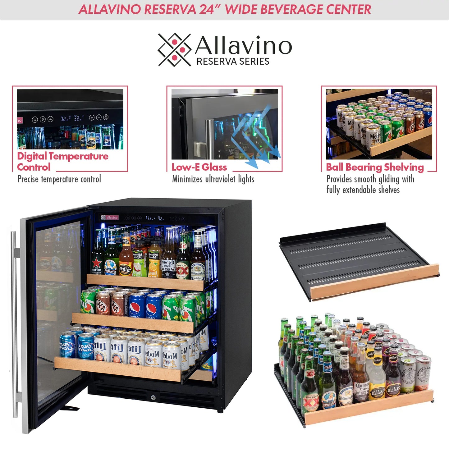 Allavino 24-Inch Wide Reserva Series Stainless Steel Left Hinge Beverage Center
