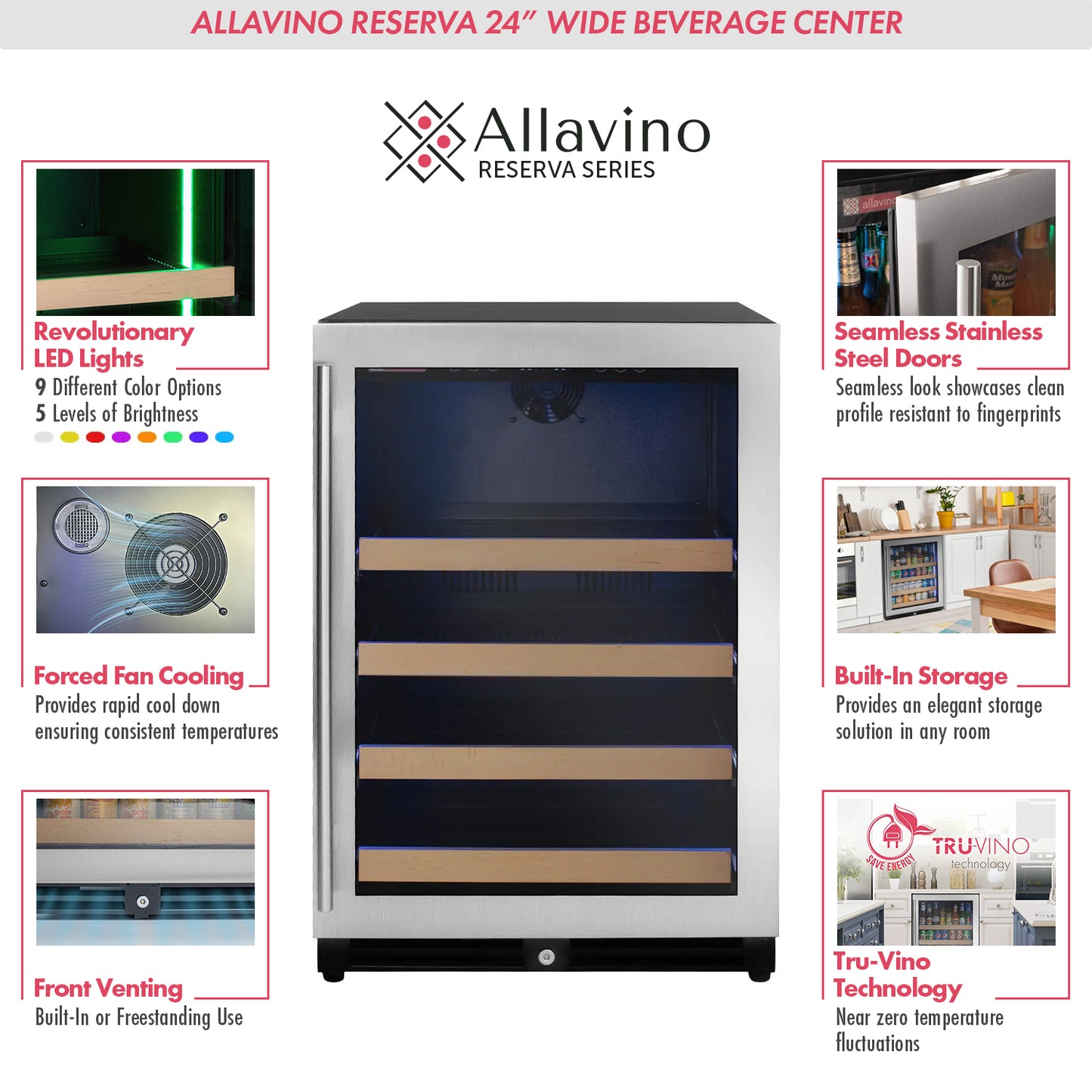 Allavino 24-Inch Wide Reserva Series Stainless Steel Right Hinge Beverage Center