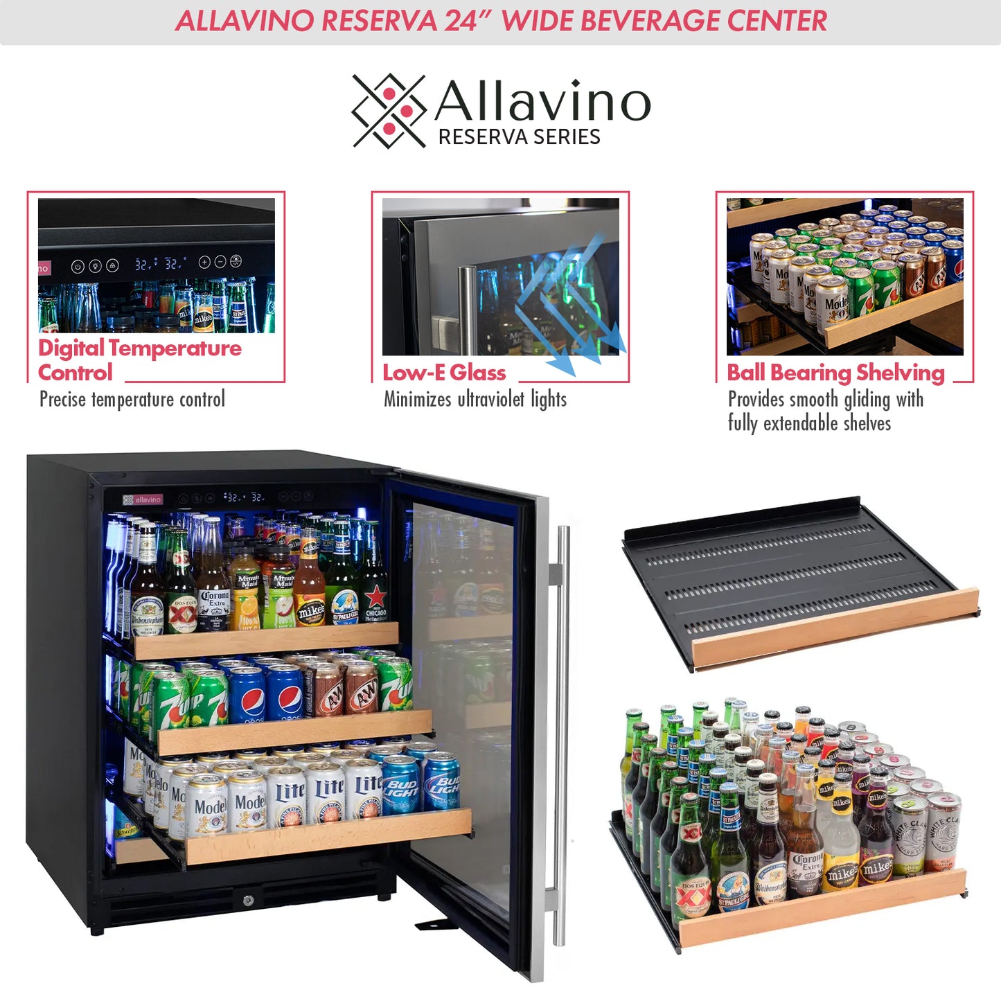 Allavino 24-Inch Wide Reserva Series Stainless Steel Right Hinge Beverage Center