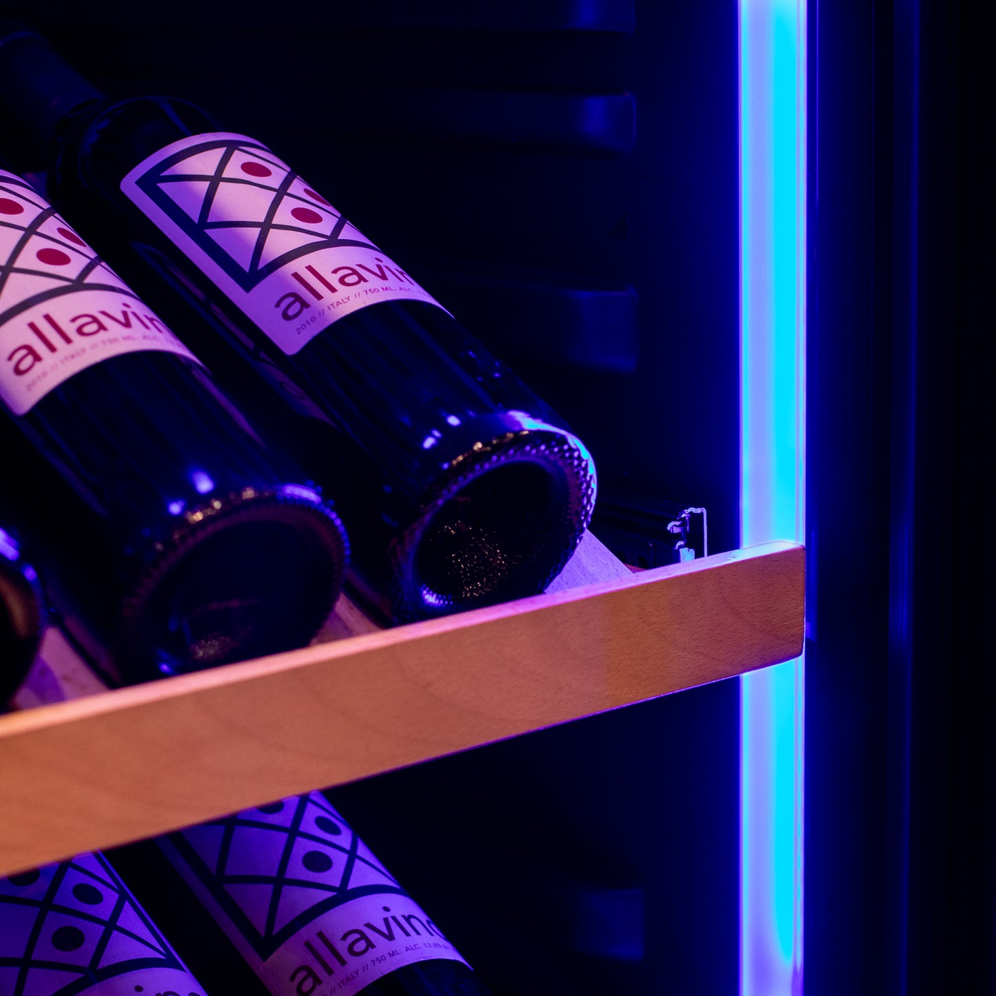 Allavino 496 Bottle Dual Zone Freestanding Wine Refrigerator with Display Shelving and Black Glass Door - Side-by-Side