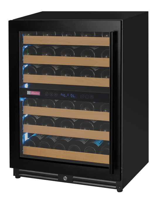 Allavino Reserva Series - 56 Bottle Dual Zone Built-in Luxury Wine Refrigerator with Black Door - Left Hinge