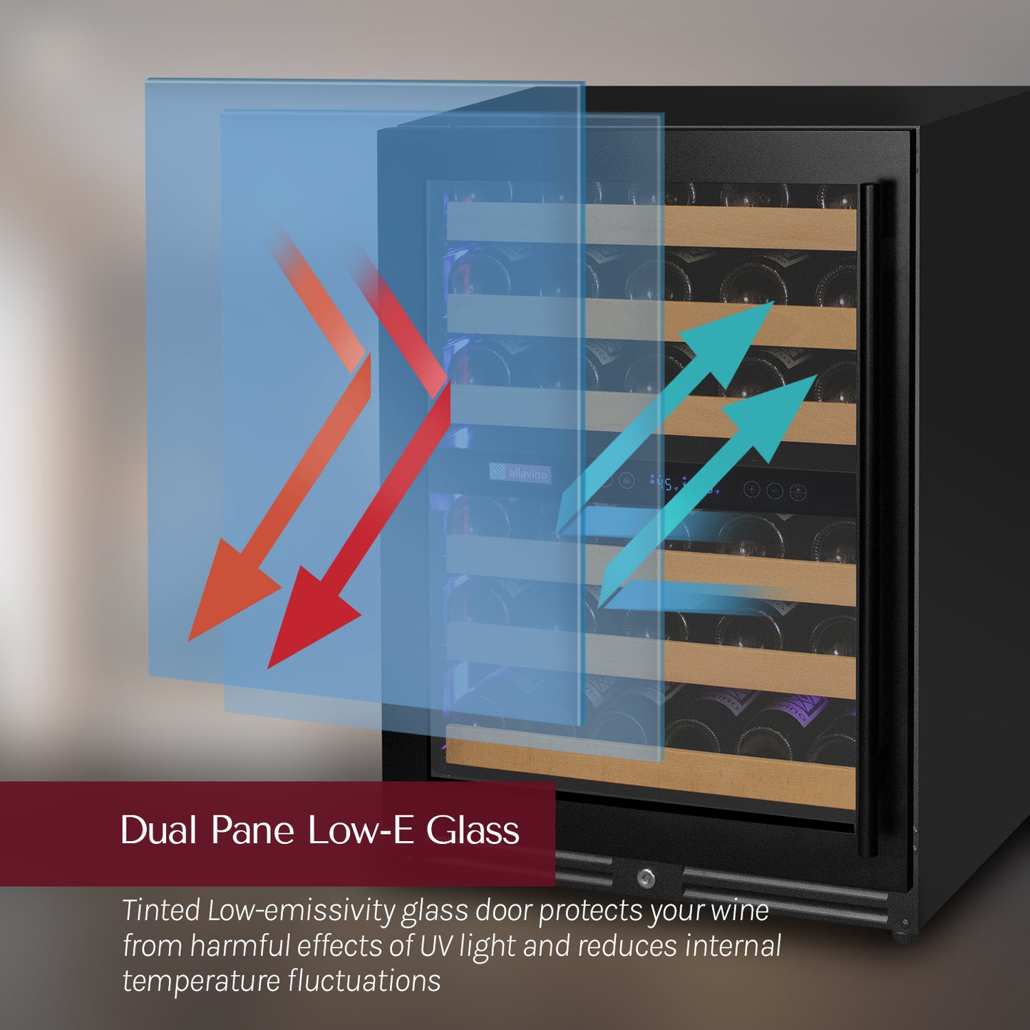 Allavino Reserva Series - 56 Bottle Dual Zone Built-in Luxury Wine Refrigerator with Black Door - Left Hinge