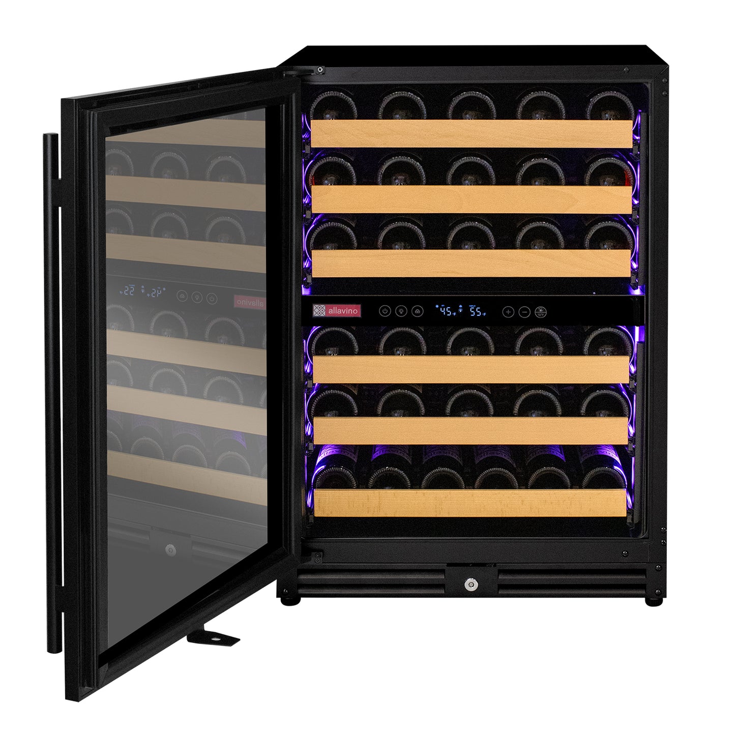 Allavino Reserva Series - 56 Bottle Dual Zone Built-in Luxury Wine Refrigerator with Black Door - Left Hinge
