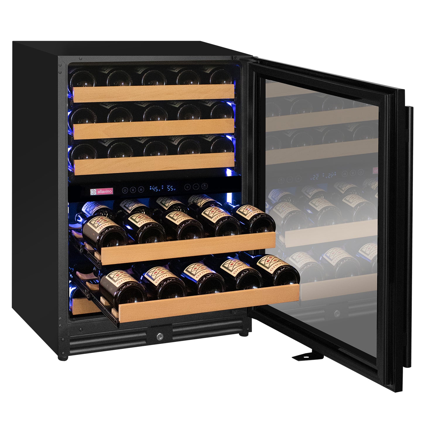 Allavino Reserva Series - 56 Bottle Dual Zone Built-in Luxury Wine Refrigerator with Black Door - Right Hinge