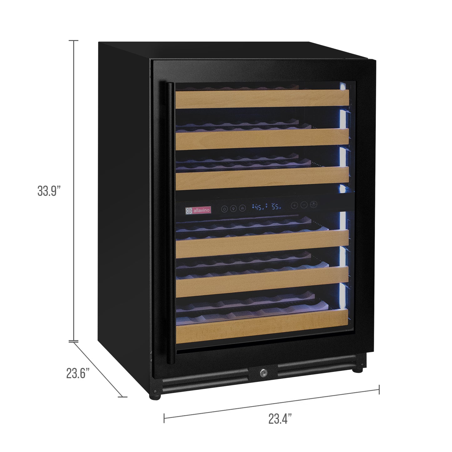 Allavino Reserva Series - 56 Bottle Dual Zone Built-in Luxury Wine Refrigerator with Black Door - Right Hinge