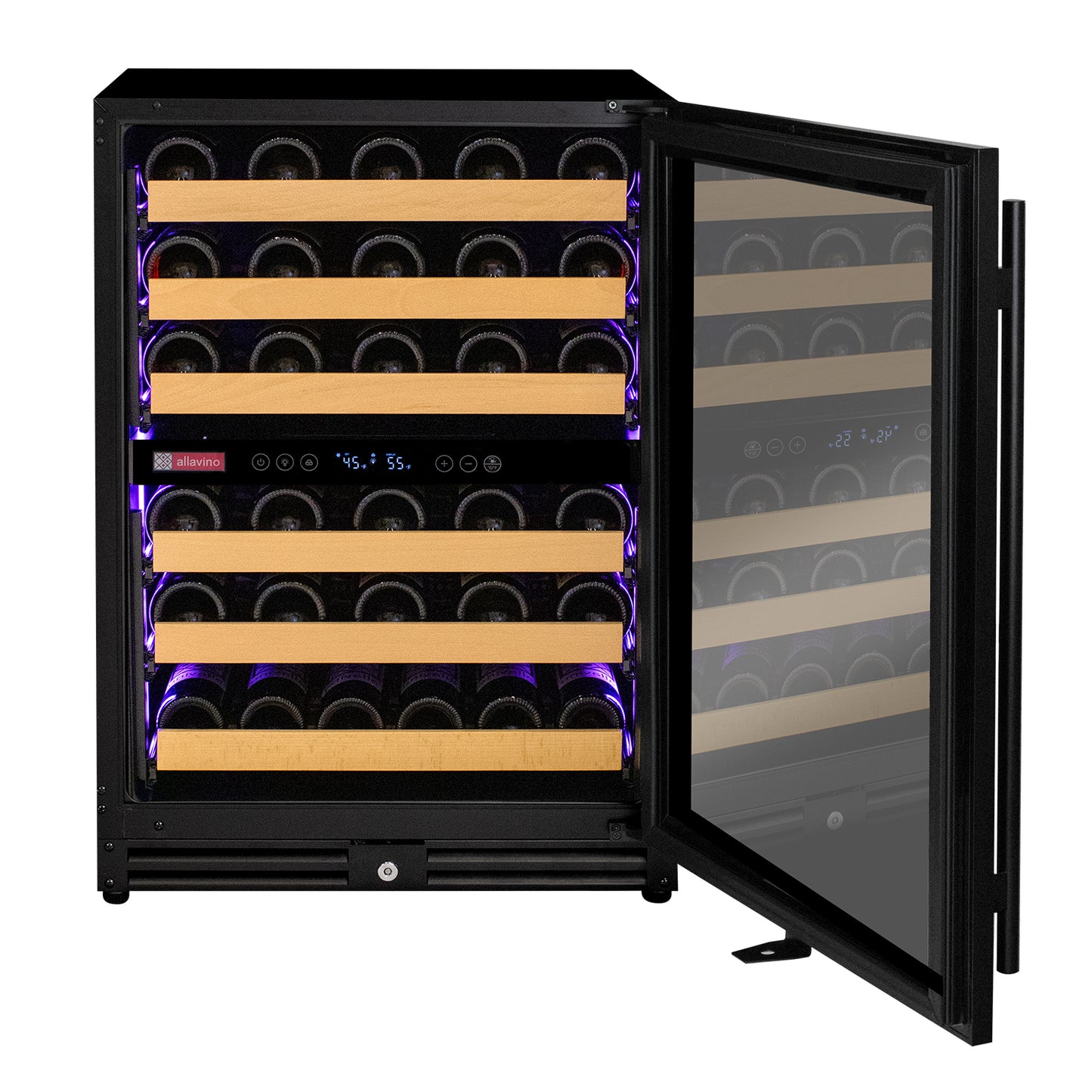 Allavino Reserva Series - 56 Bottle Dual Zone Built-in Luxury Wine Refrigerator with Black Door - Right Hinge