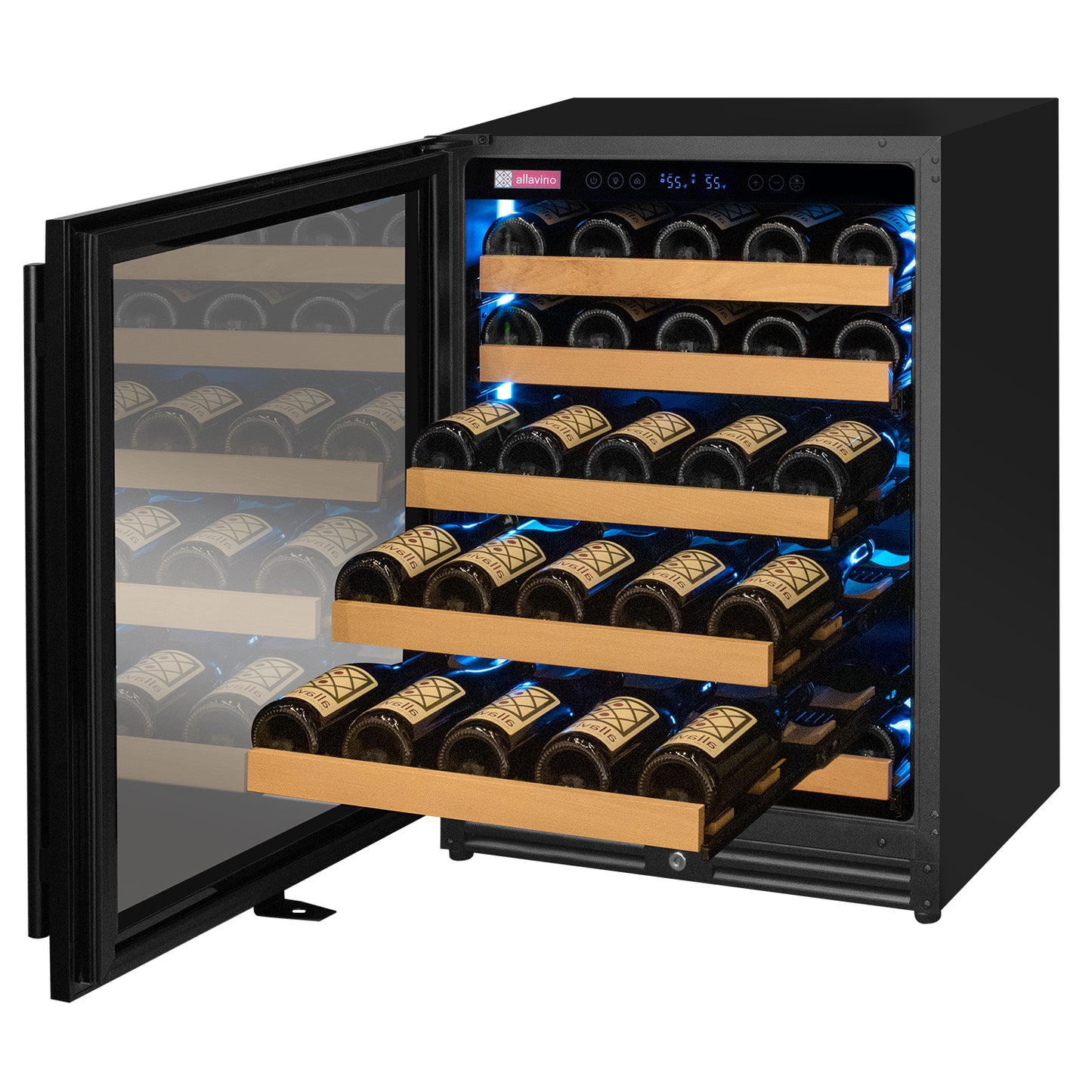 Allavino Reserva Series - 56 Bottle Single Zone Built-in Luxury Wine Refrigerator with Black Door - Left Hinge