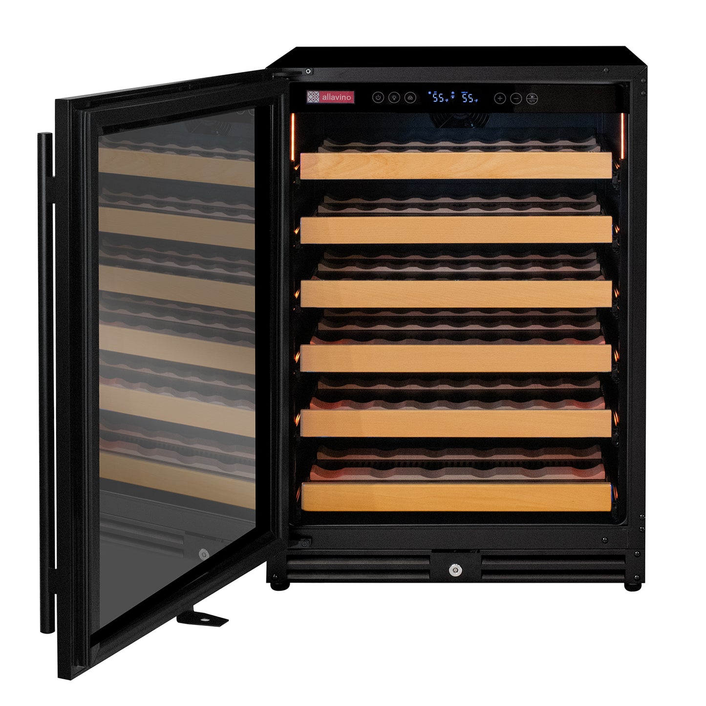 Allavino Reserva Series - 56 Bottle Single Zone Built-in Luxury Wine Refrigerator with Black Door - Left Hinge