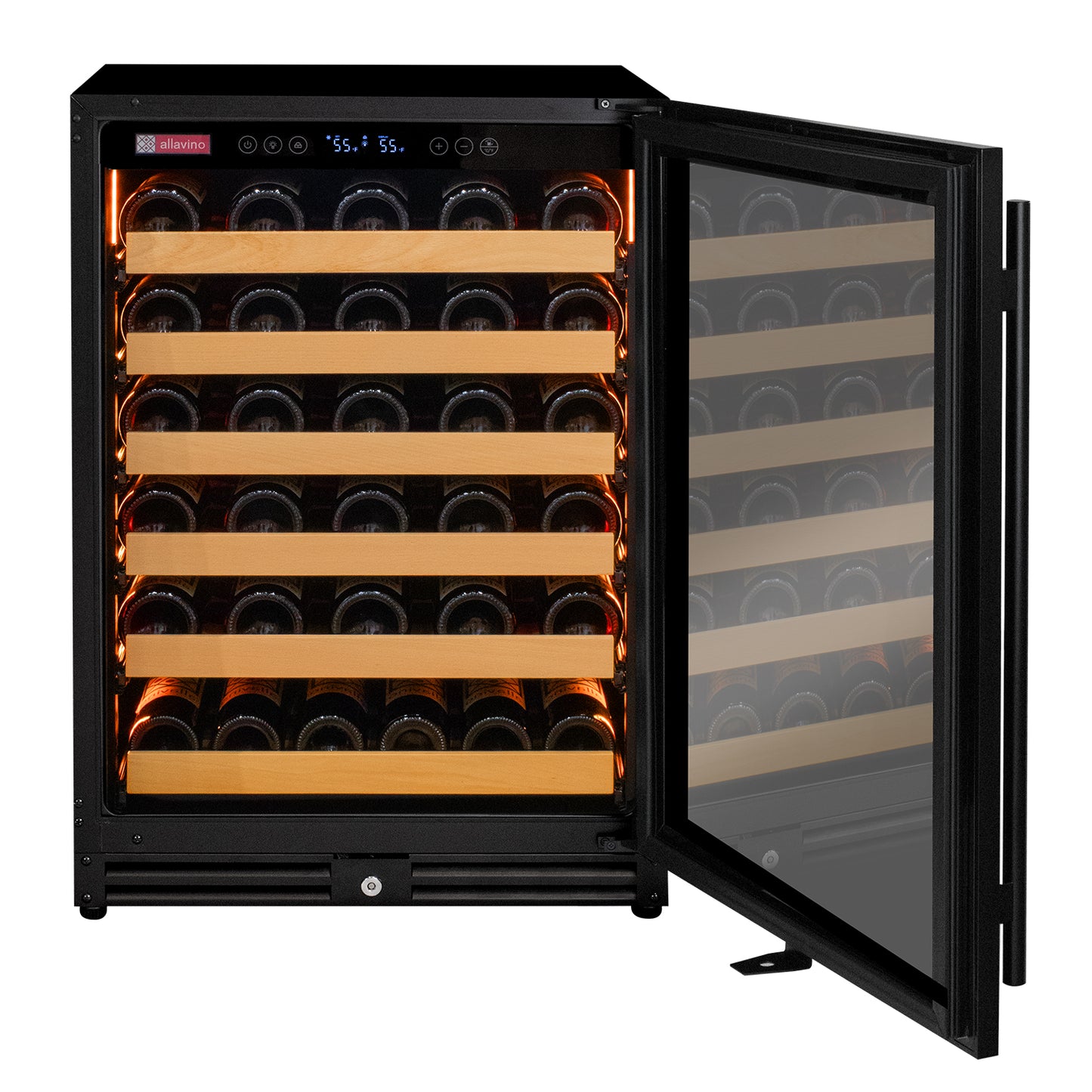 Allavino Reserva Series - 56 Bottle Single Zone Built-in Luxury Wine Refrigerator with Black Door - Right Hinge