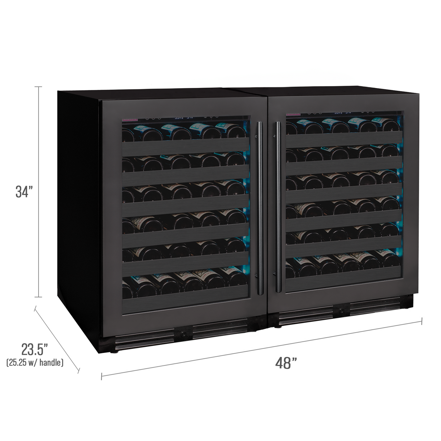 Allavino Reserva Series 100 Bottle 34-Inch Undercounter Dual Zone Side-by-Side Wine Coolers with Black Stainless Steel Doors
