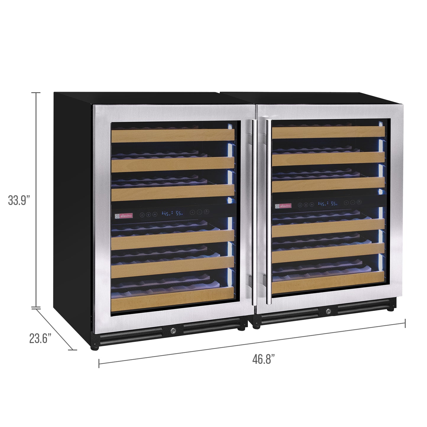 Allavino Reserva Series 112 Bottle Four Zone Undercounter Wine Refrigerator Cooler with Stainless Steel Doors - Side-by-Side