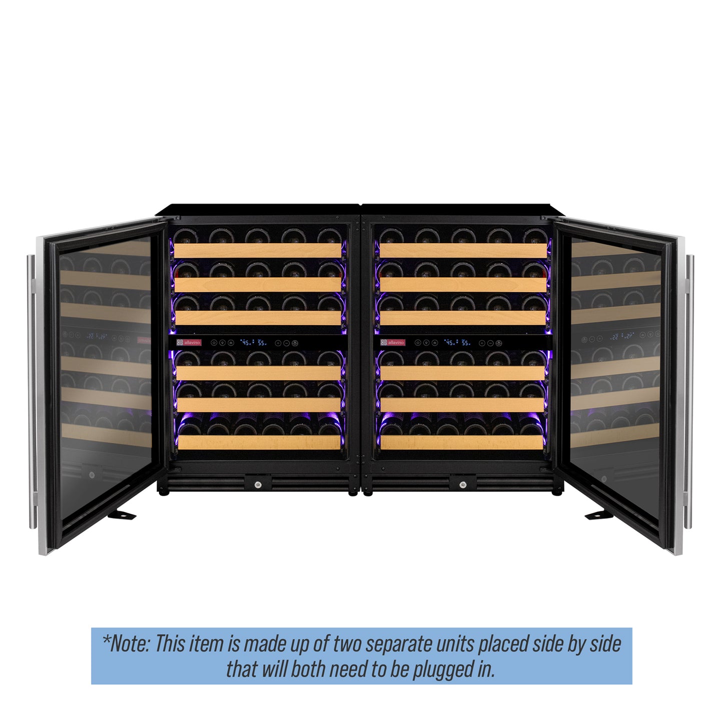 Allavino Reserva Series 112 Bottle Four Zone Undercounter Wine Refrigerator Cooler with Stainless Steel Doors - Side-by-Side