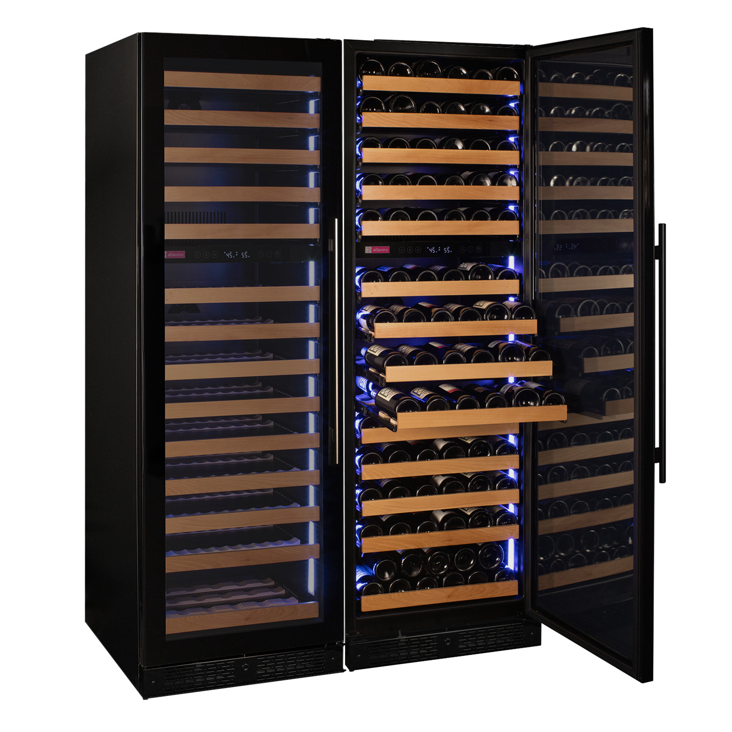 Allavino Reserva Series 308 Bottle Four Zone Tall Side-by-Side Wine Refrigerators with Black Glass Doors