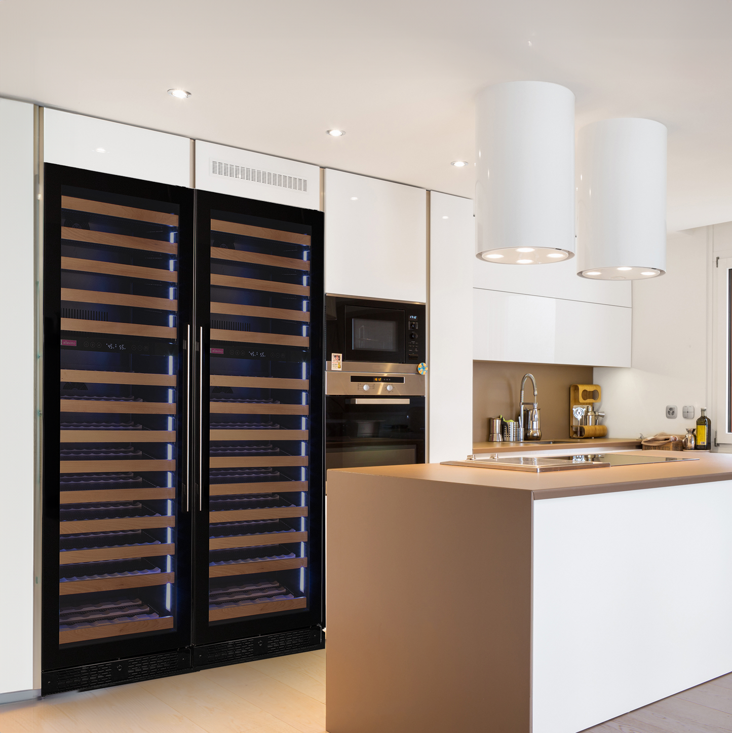 Allavino Reserva Series 308 Bottle Four Zone Tall Side-by-Side Wine Refrigerators with Black Glass Doors