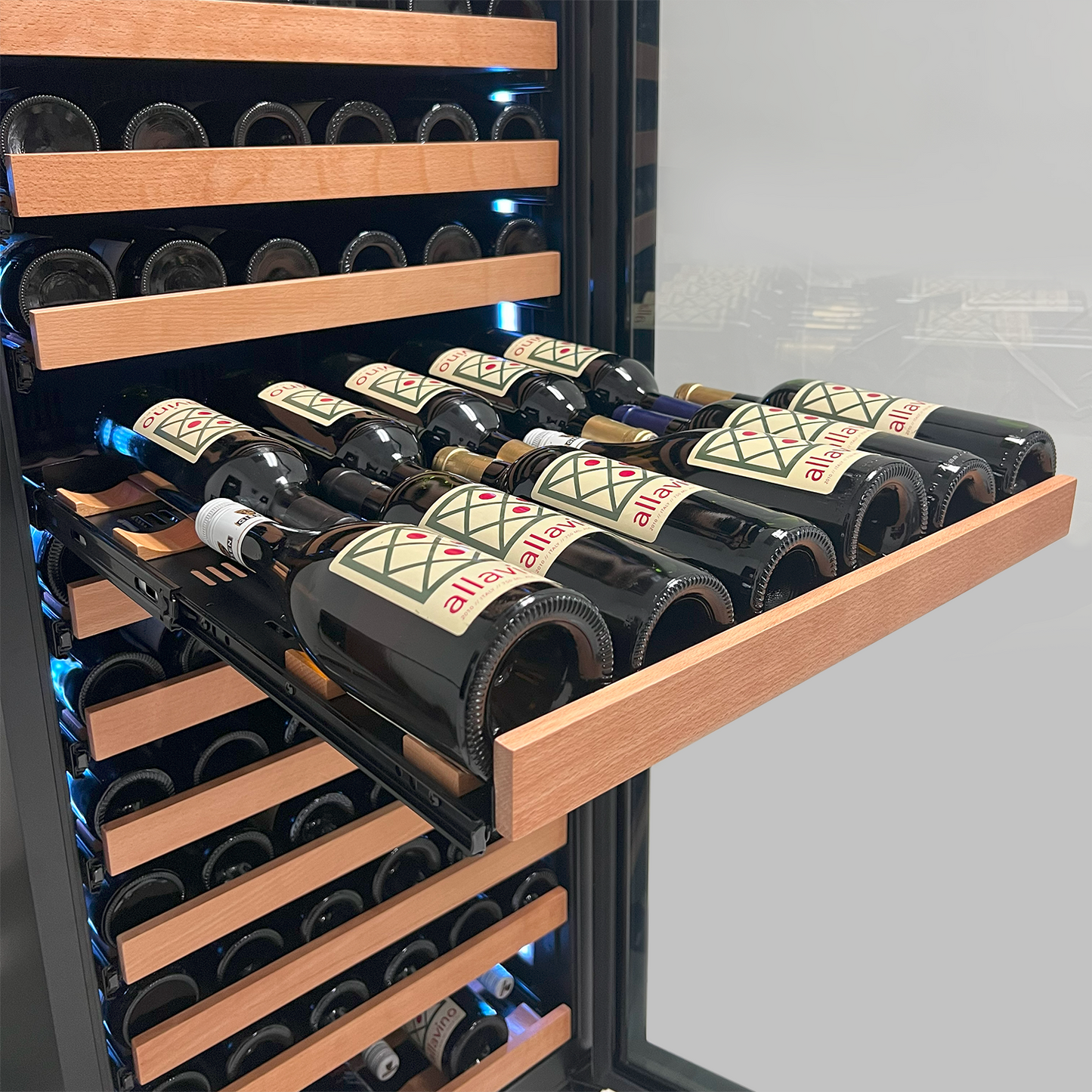Allavino Reserva Series 308 Bottle Four Zone Tall Side-by-Side Wine Refrigerators with Black Glass Doors