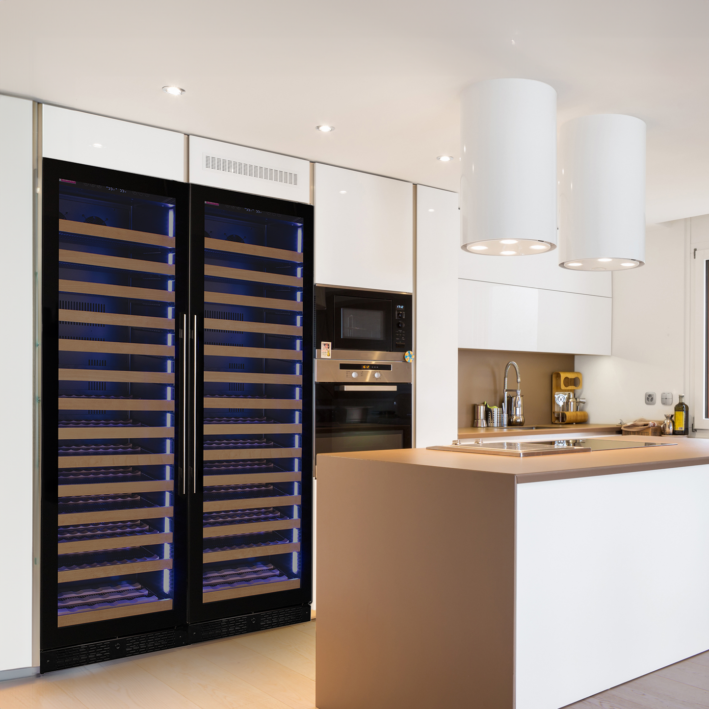Allavino Reserva Series 326 Bottle Tall Dual Zone Tall Side-by-Side Wine Refrigerators with Black Glass Doors