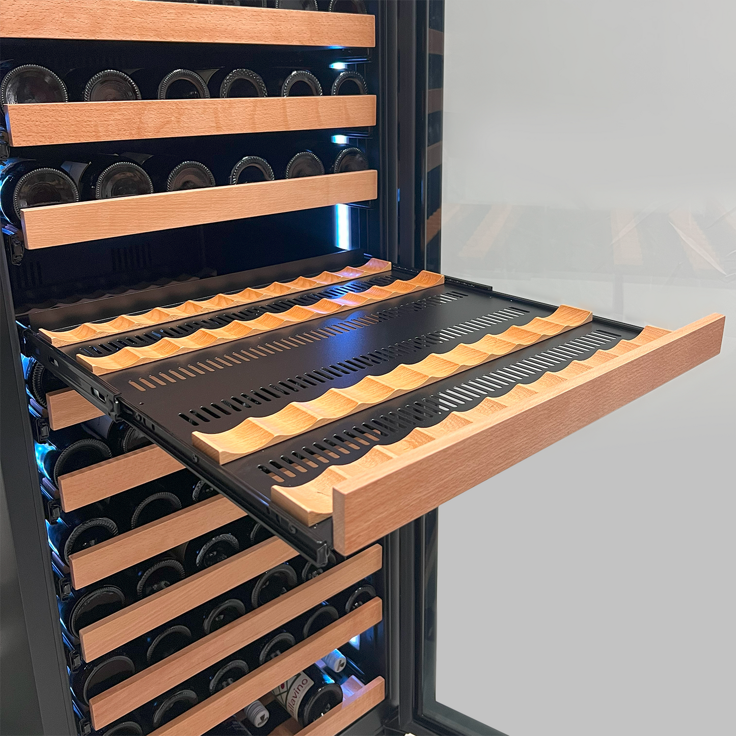Allavino Reserva Series 326 Bottle Tall Dual Zone Tall Side-by-Side Wine Refrigerators with Black Glass Doors