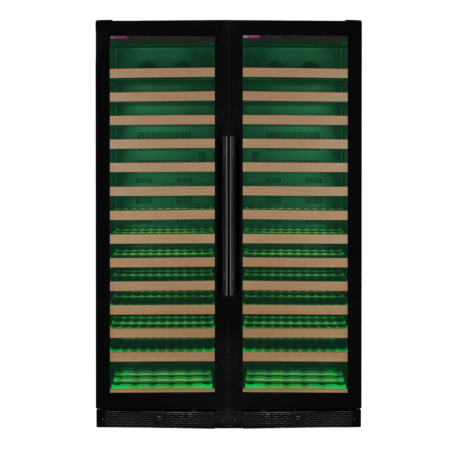 Allavino Reserva Series 326 Bottle Tall Dual Zone Tall Side-by-Side Wine Refrigerators with Black Glass Doors