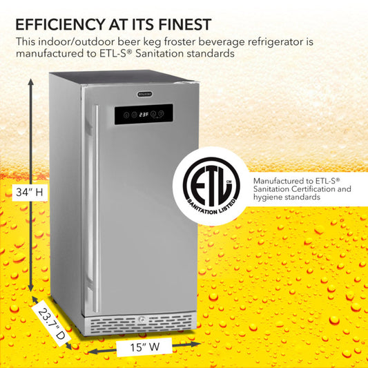 Whynter BEF-286SB 15" Built-in 2.9 cu. ft. Beer Keg Froster Beverage Refrigerator with Digital Controls - ETL Sanitation Mark