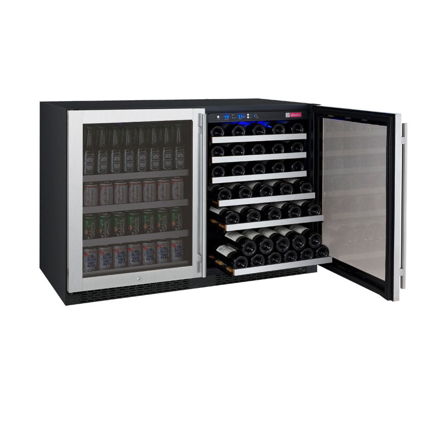 Allavino FlexCount Series 56 Bottle/154 Can Dual Zone Side-by-Side Wine Refrigerator/Beverage Center with Stainless Steel Doors