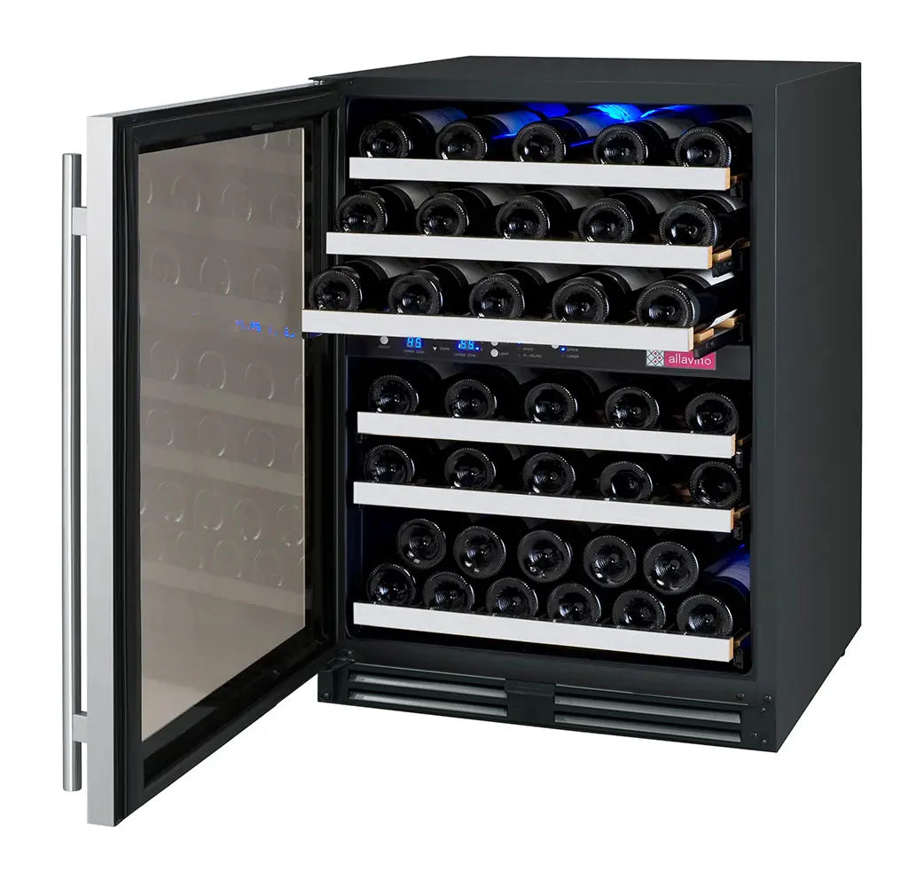 Allavino 24" Wide FlexCount II Tru Vino 56 Bottle Dual Zone Stainless Steel Left Hinge Wine Refrigerator