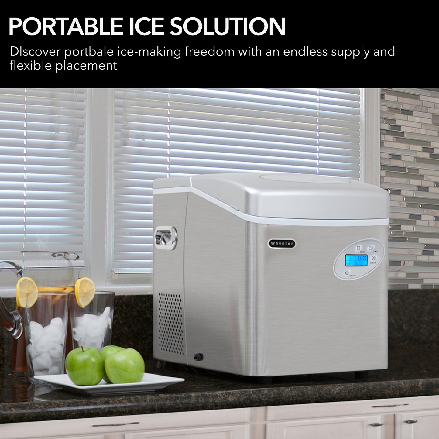 Whynter IMC-491DC Portable Ice Maker with 49lb Capacity Stainless Steel with Water Connection