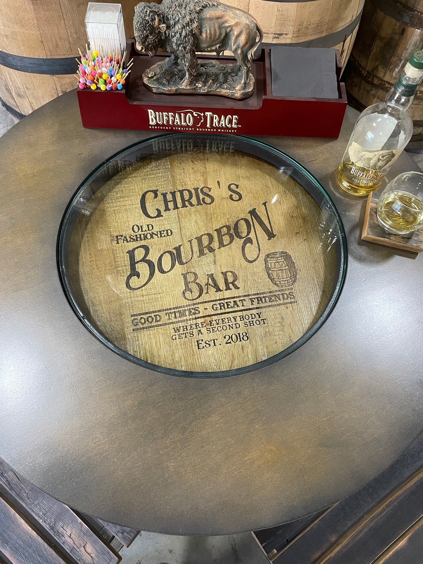 Custom Bourbon Whiskey Barrel Bistro Table