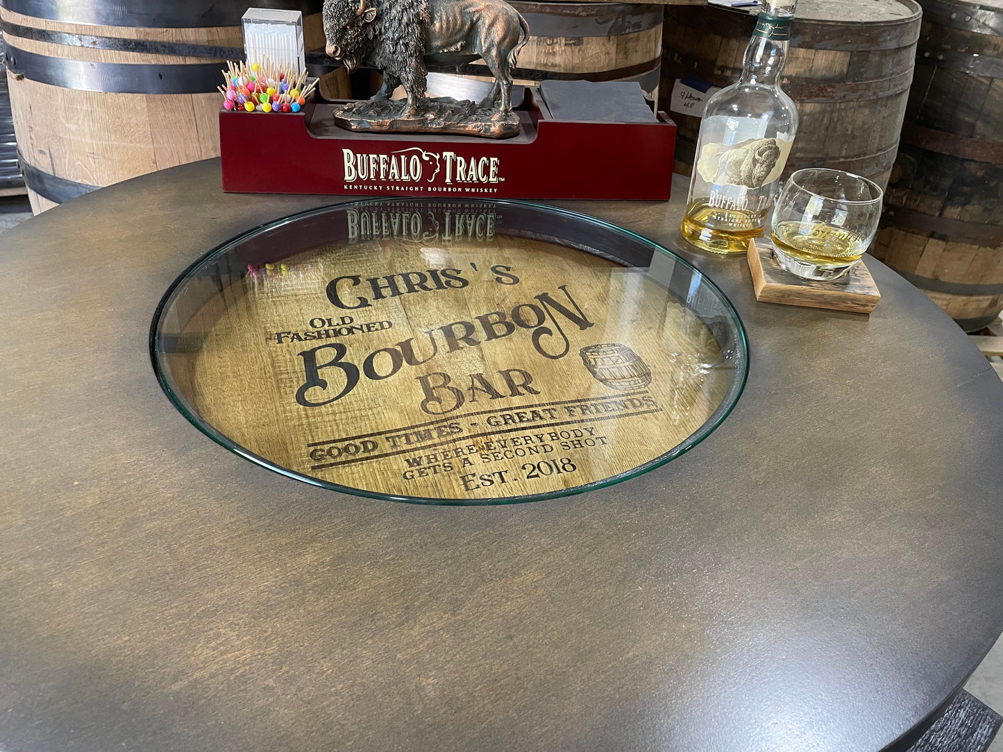 Custom Bourbon Whiskey Barrel Bistro Table