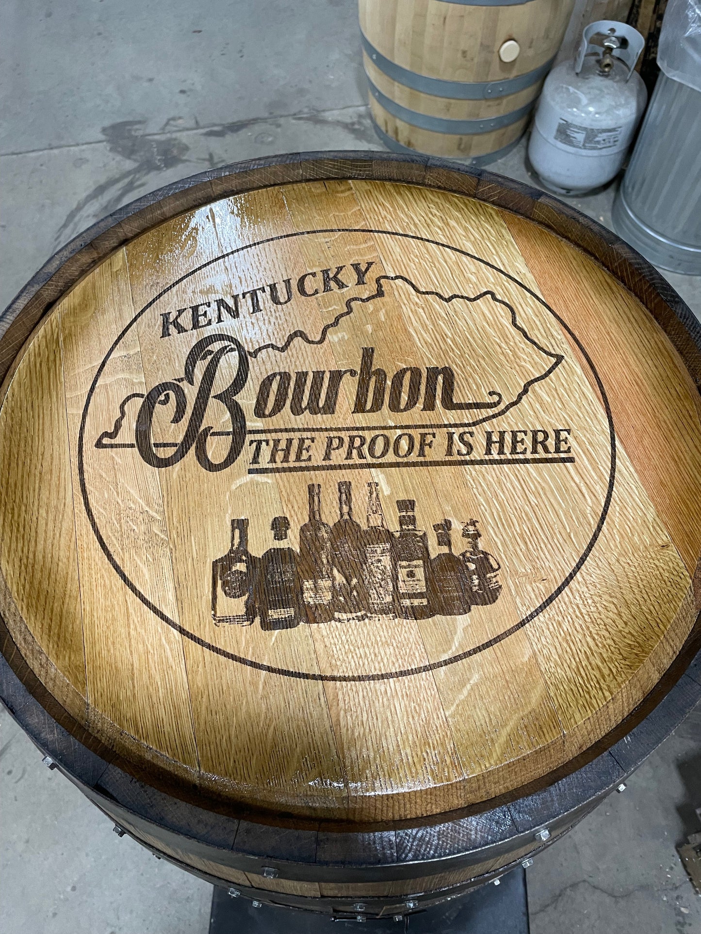 Whiskey Barrel Cabinet with Lock & LED Shelves